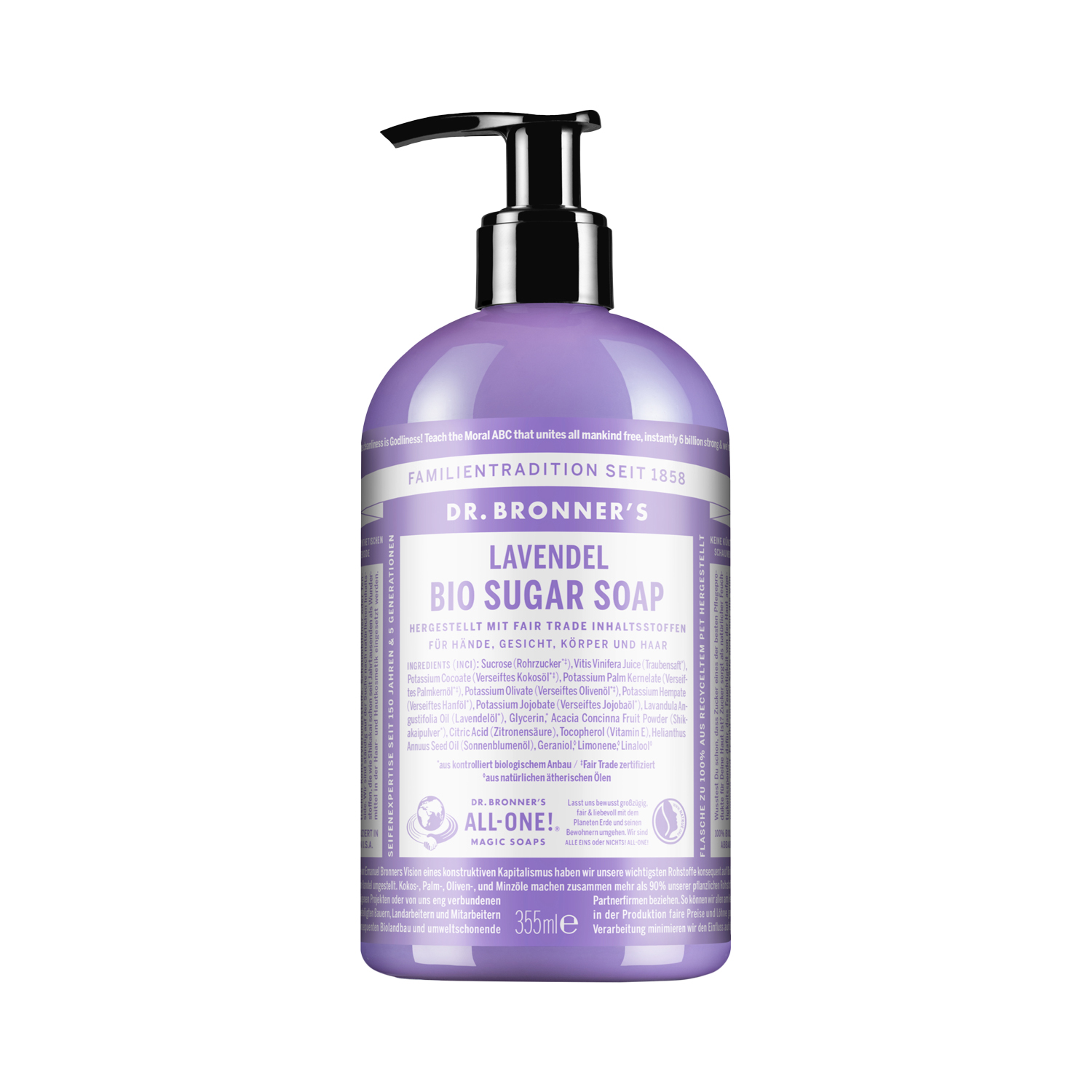 Dr. Bronner's - Bio Sugar Soap Lavendel - Seife für Hände/Gesicht/Haut & Haar