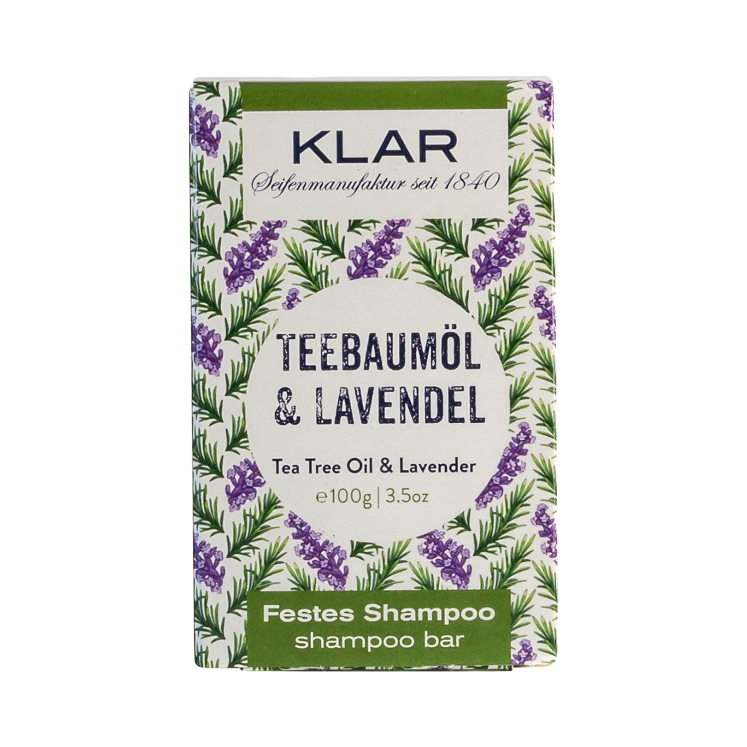 Klar's - Bar Shampoo - Teebaumöl & Lavendel - festes Shampoo - Haarseife gegen Schuppen