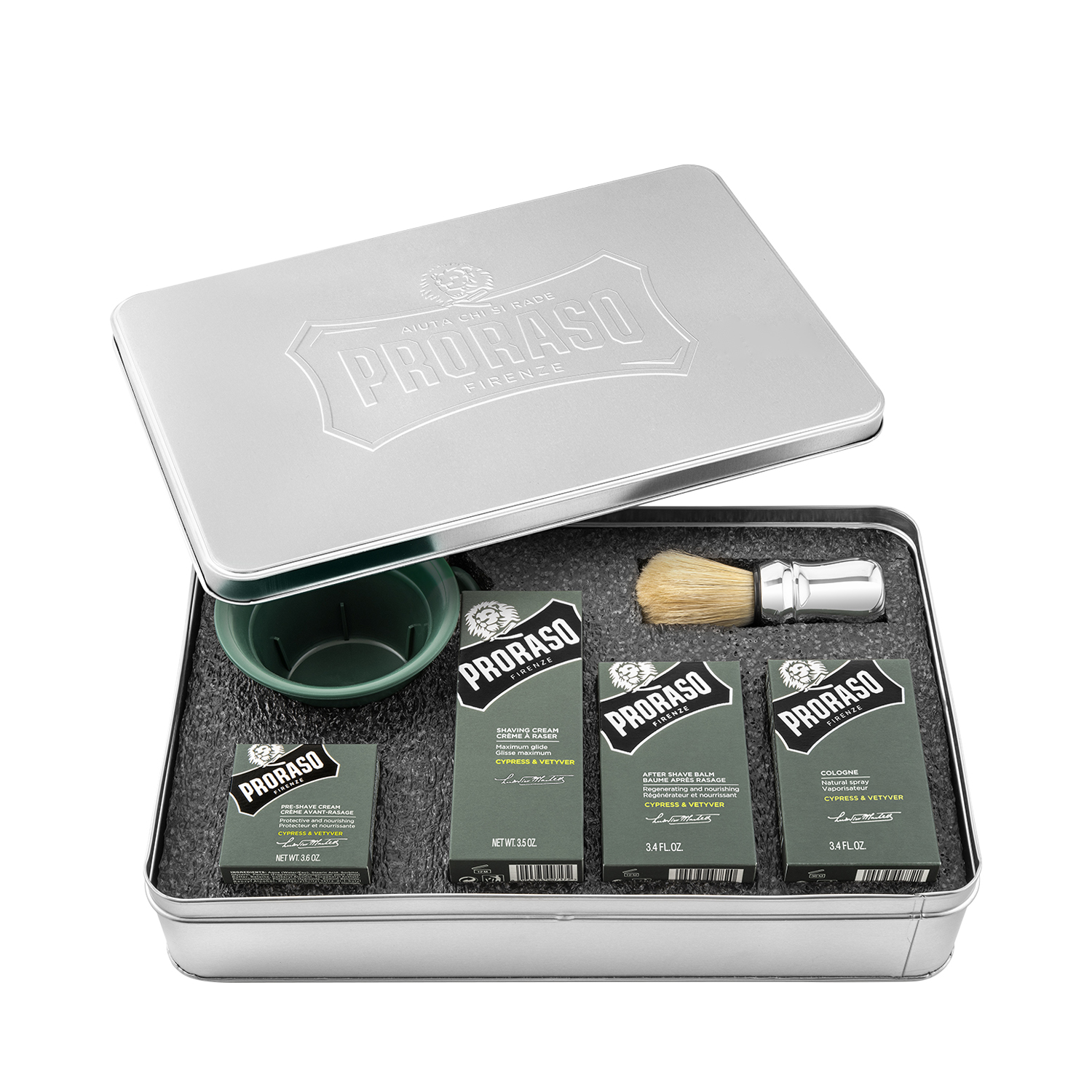 Proraso - Shaving Metal Kit - Cypress & Vetyver - 6-teiliges Rasurpflege Set